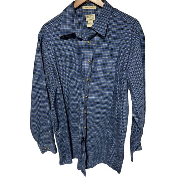 L.L. Bean Blue Plaid Button Front Shirt Size XLT - Picture 1 of 8
